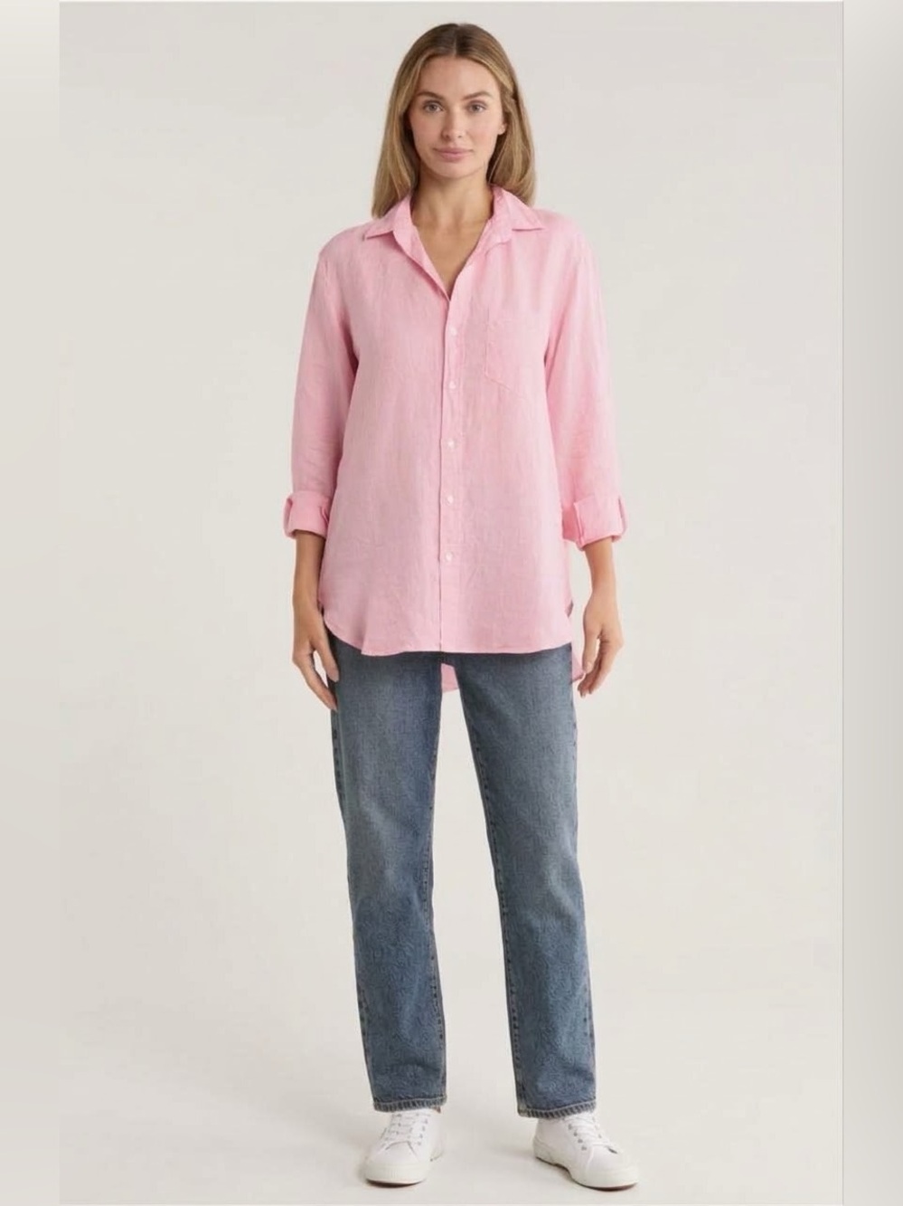 NWOT Frank & Eileen Joedy Boyfriend Linen Button-Up Shirt SZ S in BUBBLEGUM PINK
